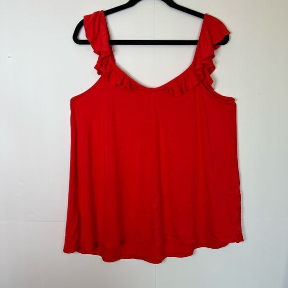 TORRID Super Soft Knits Women's Tank Top Plus Size 1 Orangeish-/Red Ruffle Neck - Picture 3 of 13